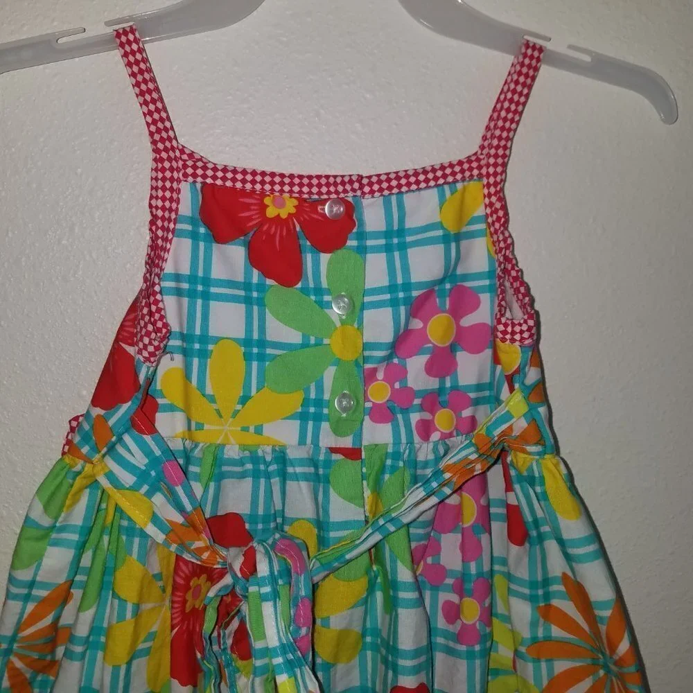 Marmellata Floral Toddler Girl Dress 4T Blue Plaid Red Yellow Pink Green Flowers
